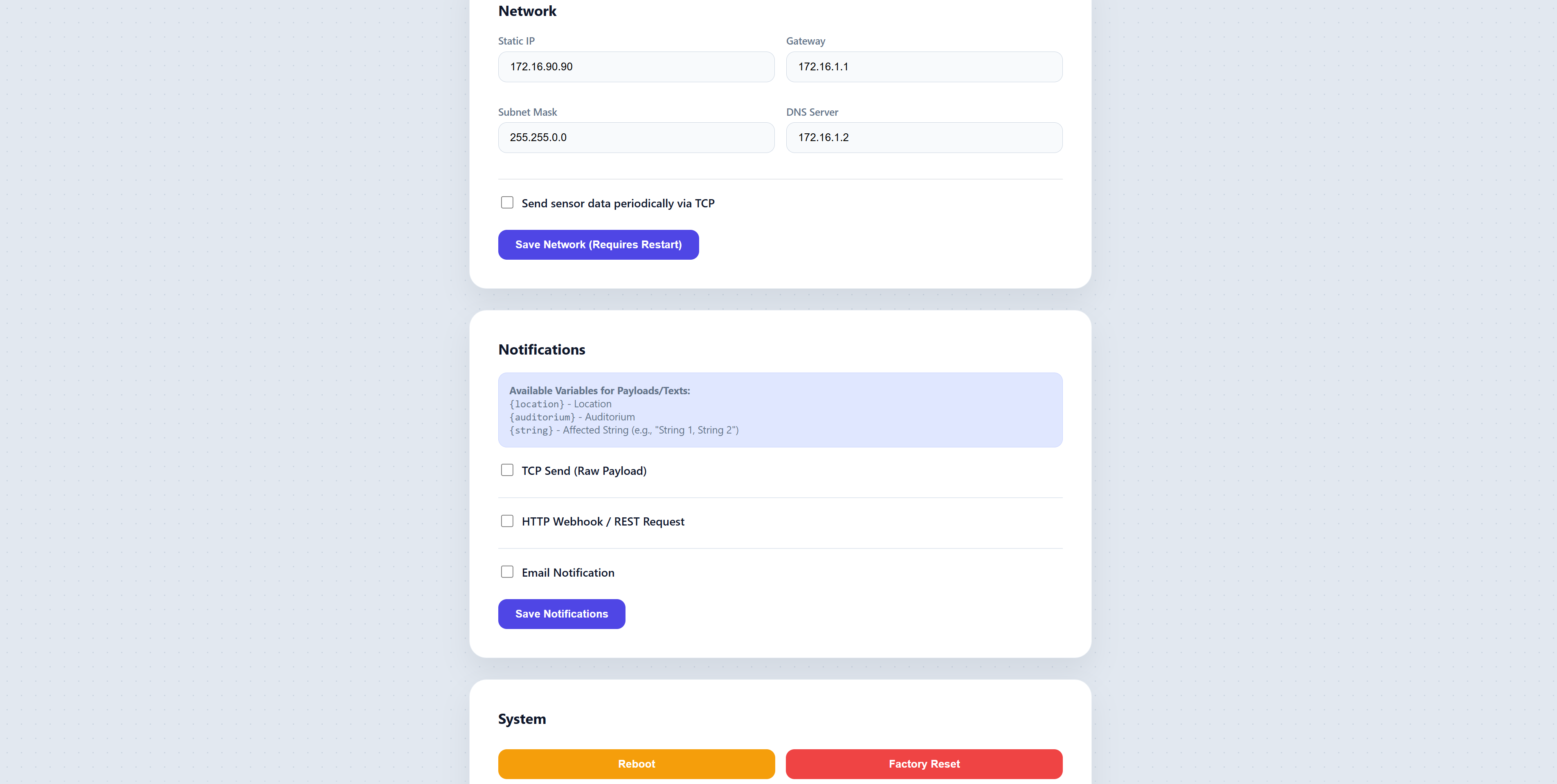System Settings Interface